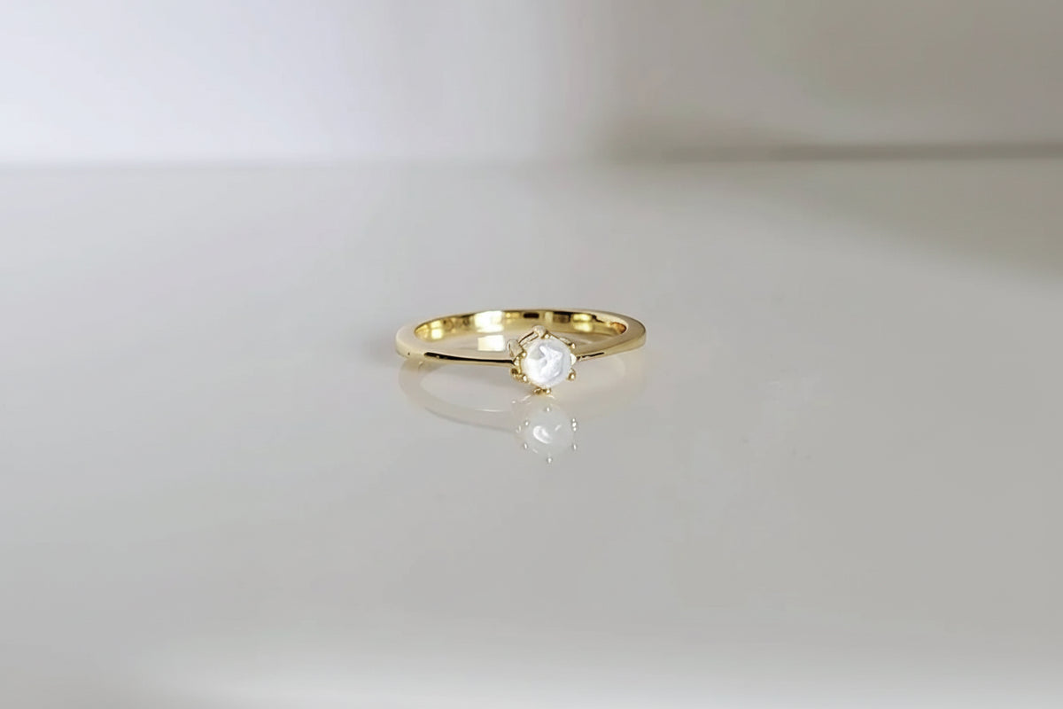 Sterling Silver Gold Mother of Pearl Solitaire Ring - view 5