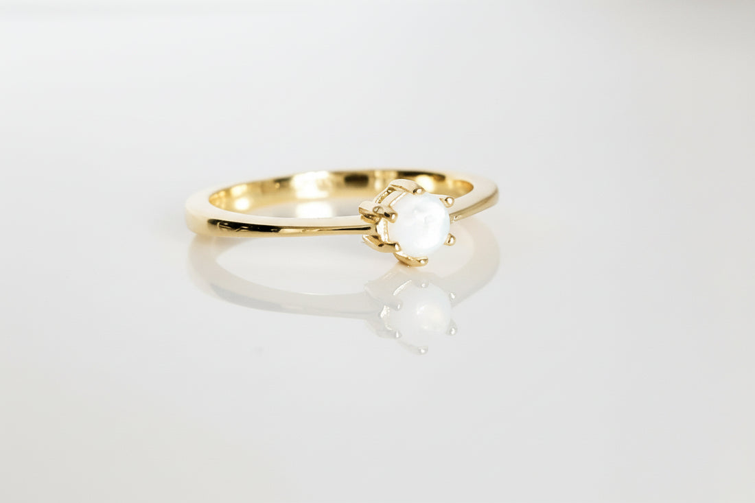Sterling Silver Gold Mother of Pearl Solitaire Ring