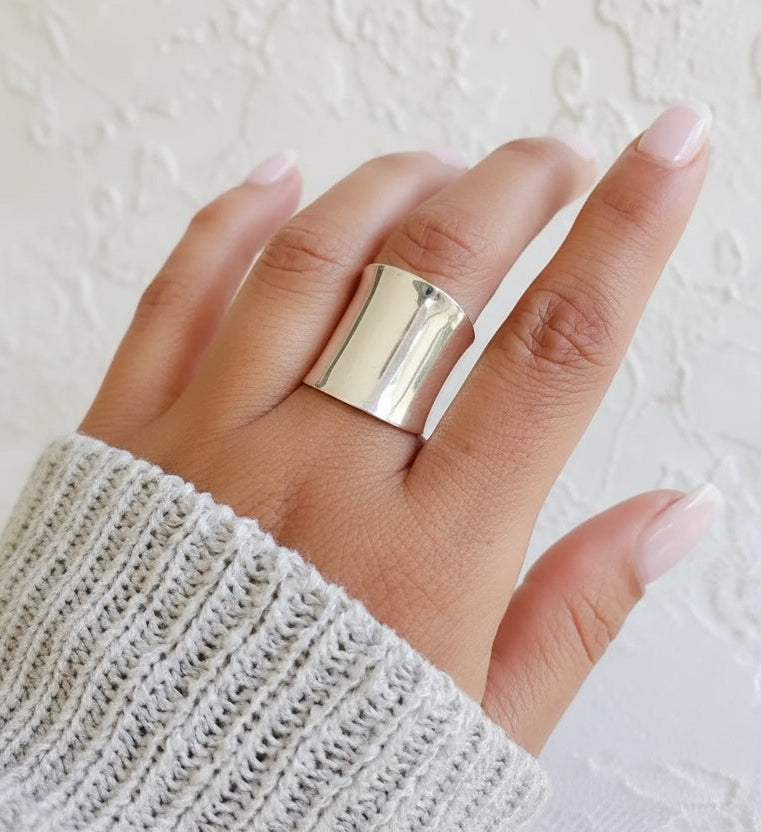 Sterling Silver Solid 925 Bold Concave Ring - view 2