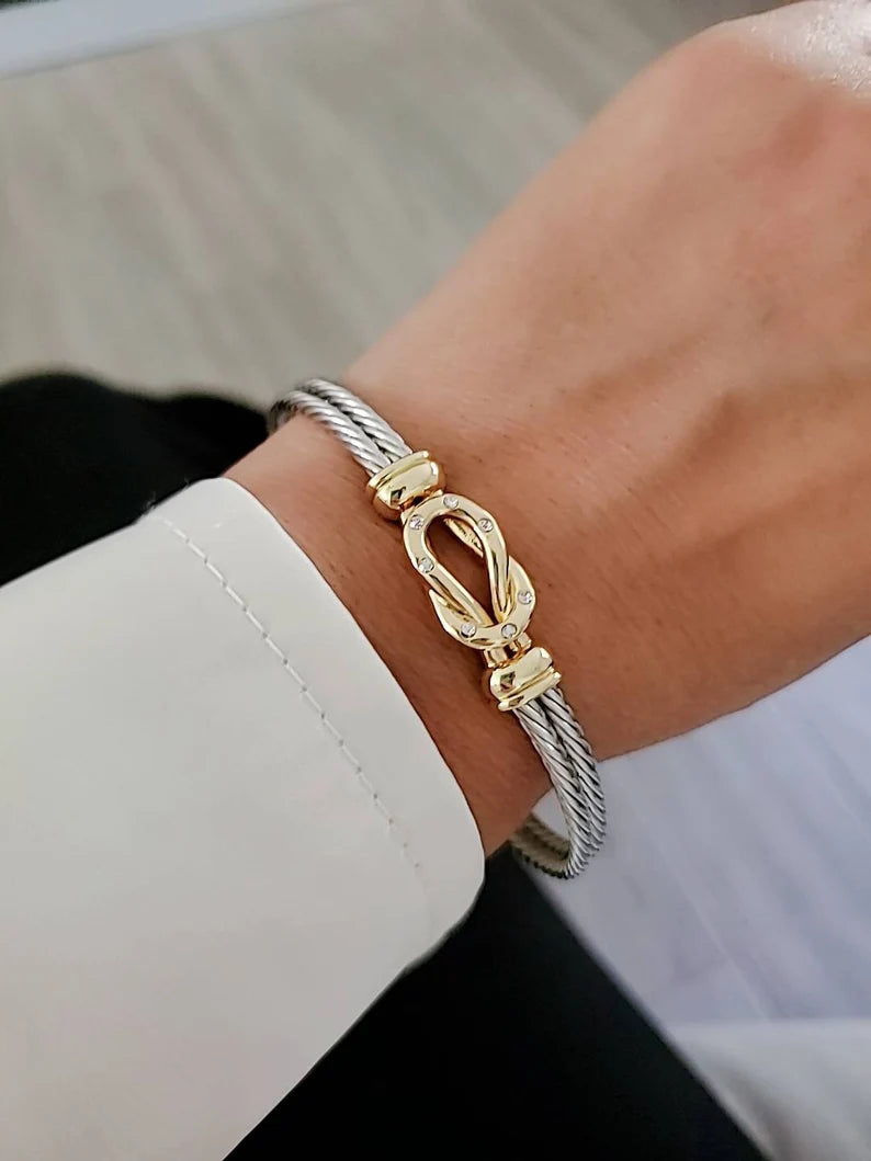 Reef Knot Gold Plated Cable Bangle Bracelet - view 7