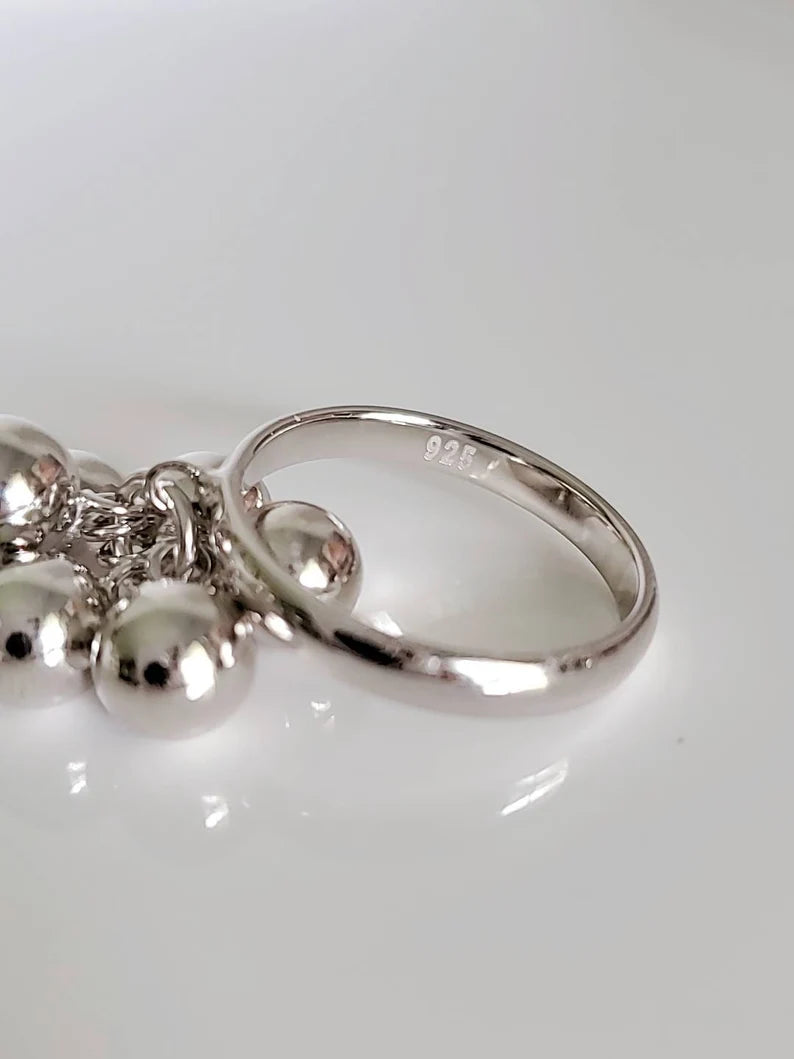 Sterling Silver 925 Dangling Spheres Ring - view 3