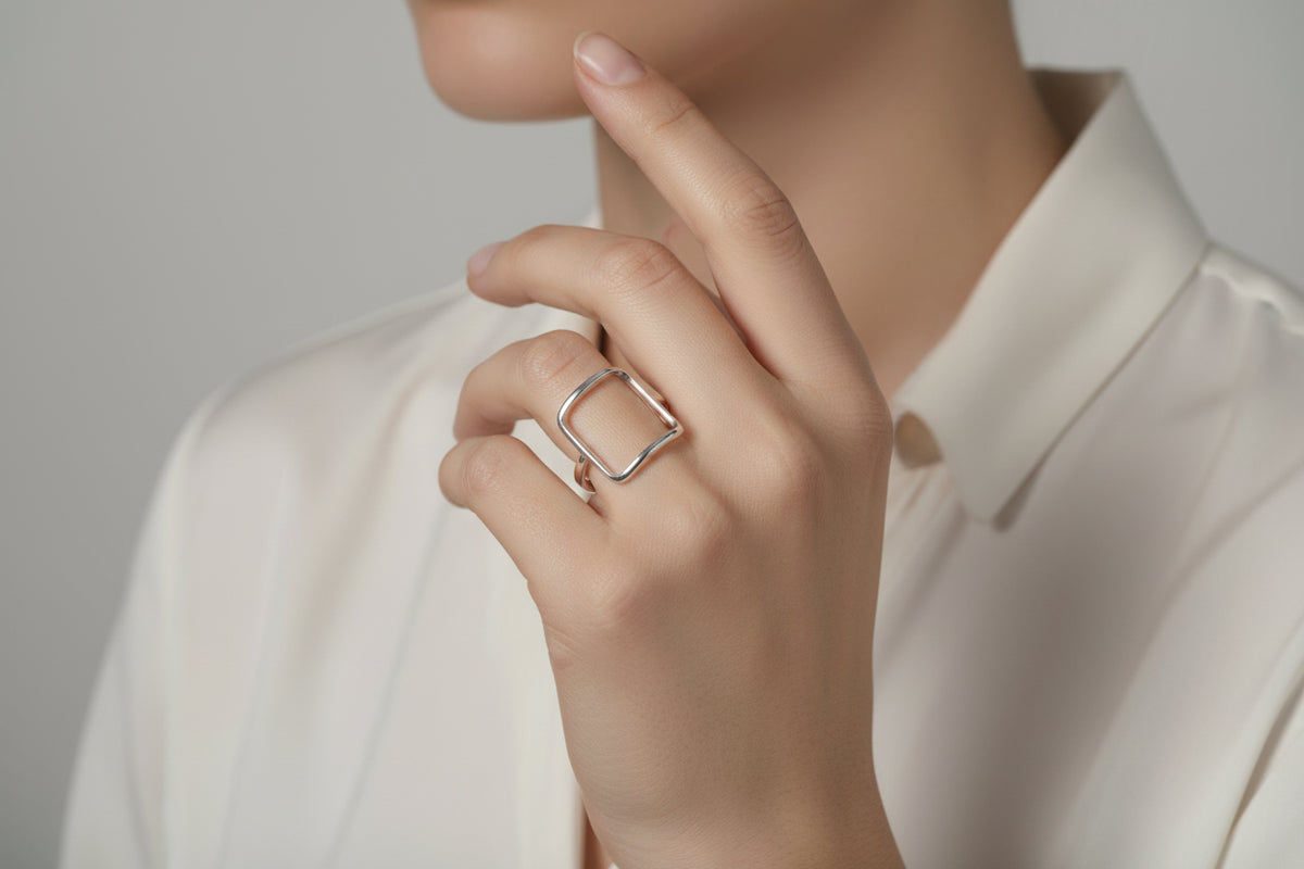 Sterling Silver Open Square Ring - view 2
