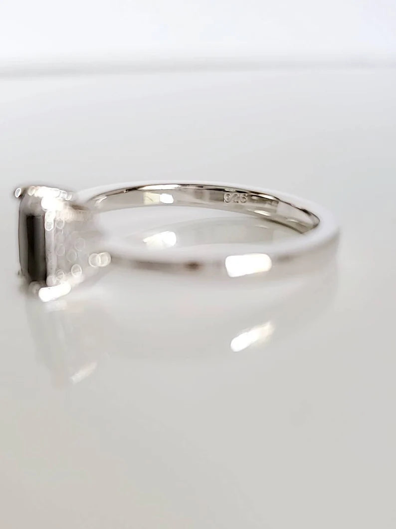 Sterling Silver 925 Onyx Princess Cut Ring - view 3