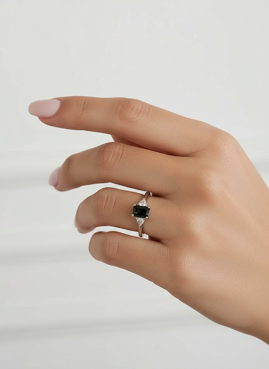 Sterling Silver 925 Onyx Princess Cut Ring - view 6