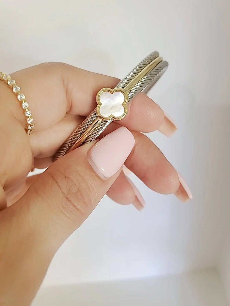 Mother of Pearl Clover Bangle Bracelet