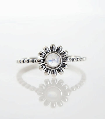 Sterling Silver 925 Moonstone Flower Ring