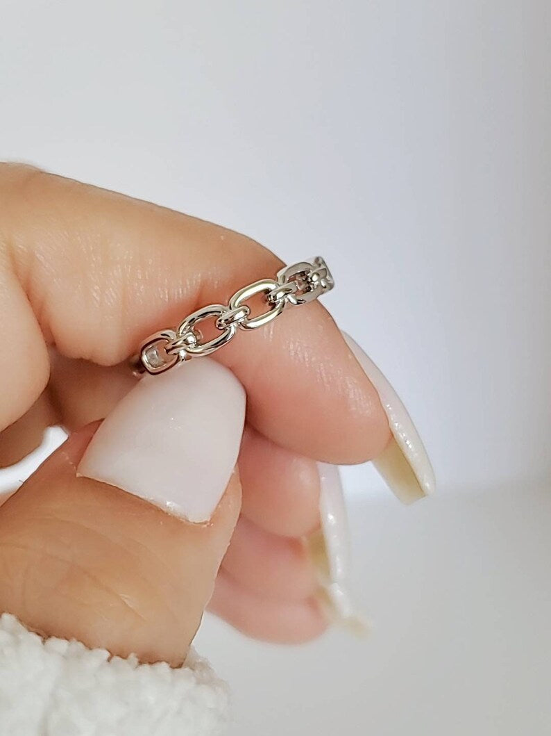 Sterling Silver Chain Stackable Ring - view 7