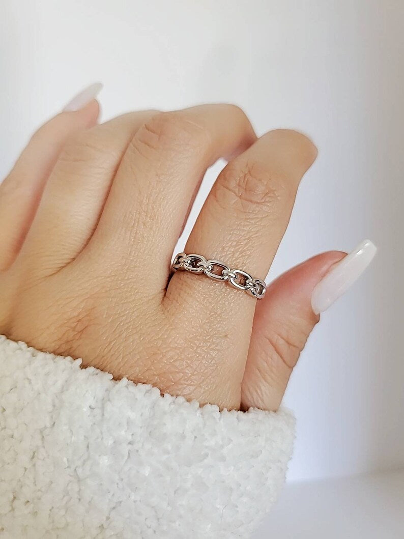 Sterling Silver Chain Stackable Ring - view 9