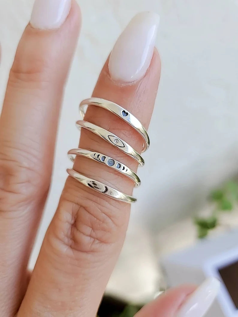 Dainty Crescent Moon Sterling Silver Ring - view 10