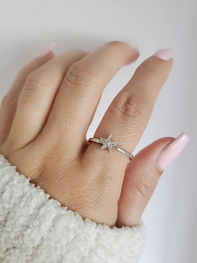Ocean Inspired Sterling Silver Starfish Ring - view 9