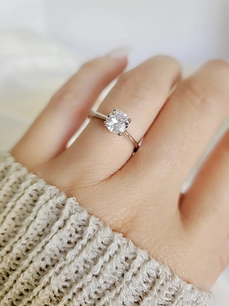 Sterling Silver 925 Round Cut Engagement Ring - view 4
