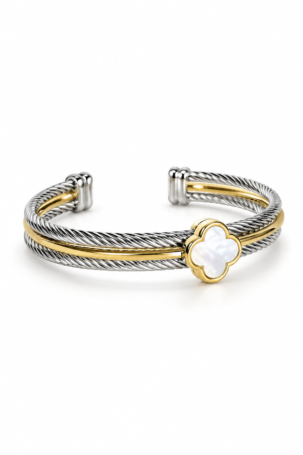 Mother of Pearl Clover Bangle Bracelet - view 4