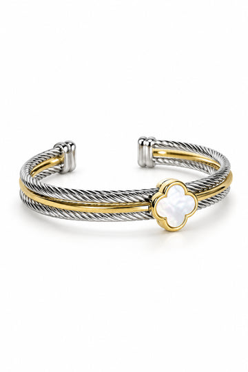 Mother of Pearl Clover Bangle Bracelet - view 4