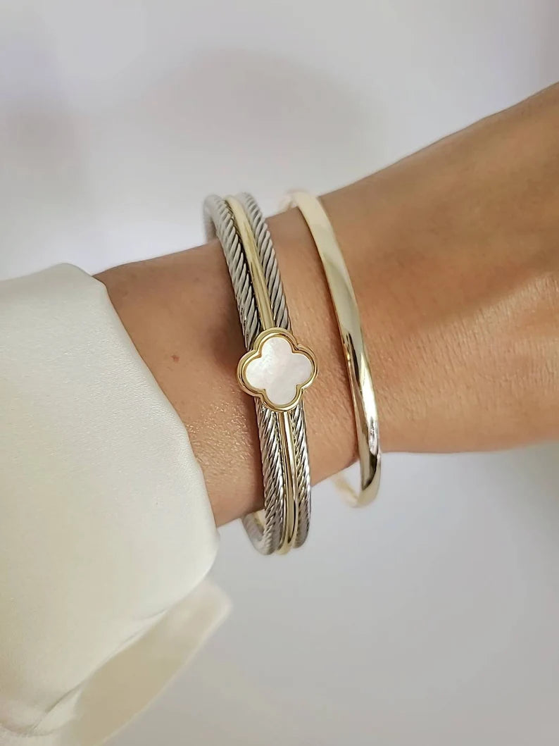 Mother of Pearl Clover Bangle Bracelet - view 5