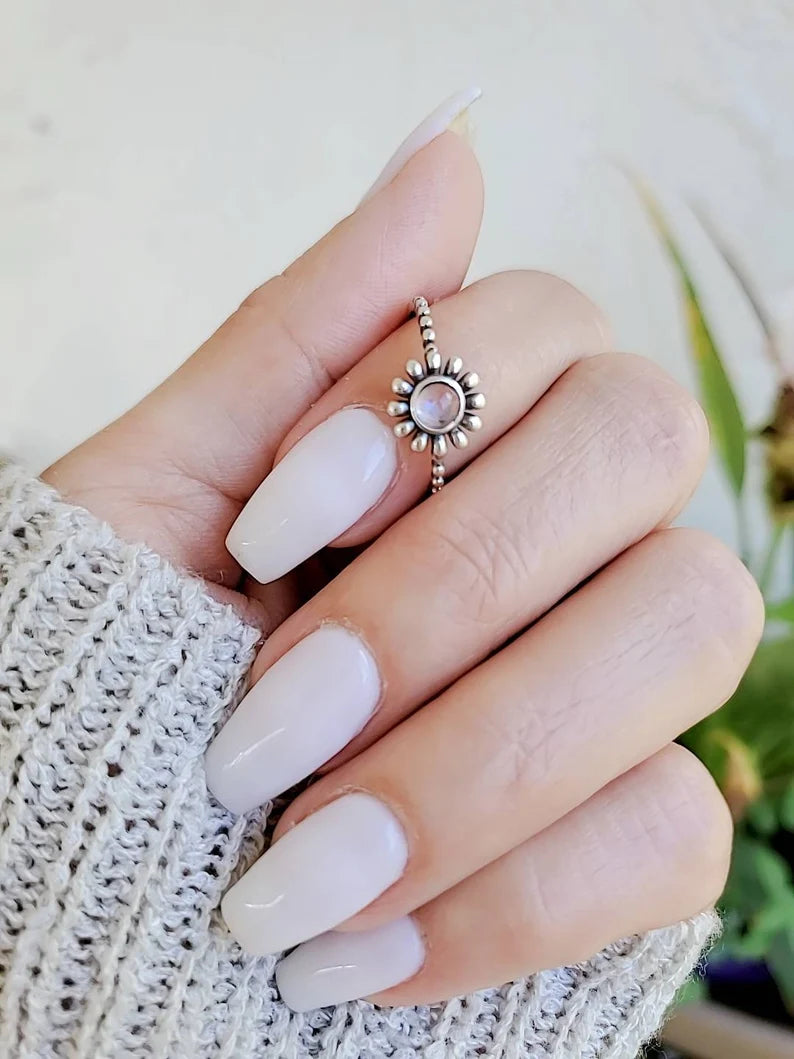 Sterling Silver 925 Moonstone Flower Ring - view 7