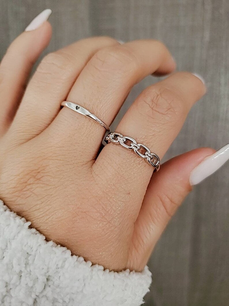 Sterling Silver Chain Stackable Ring - view 4