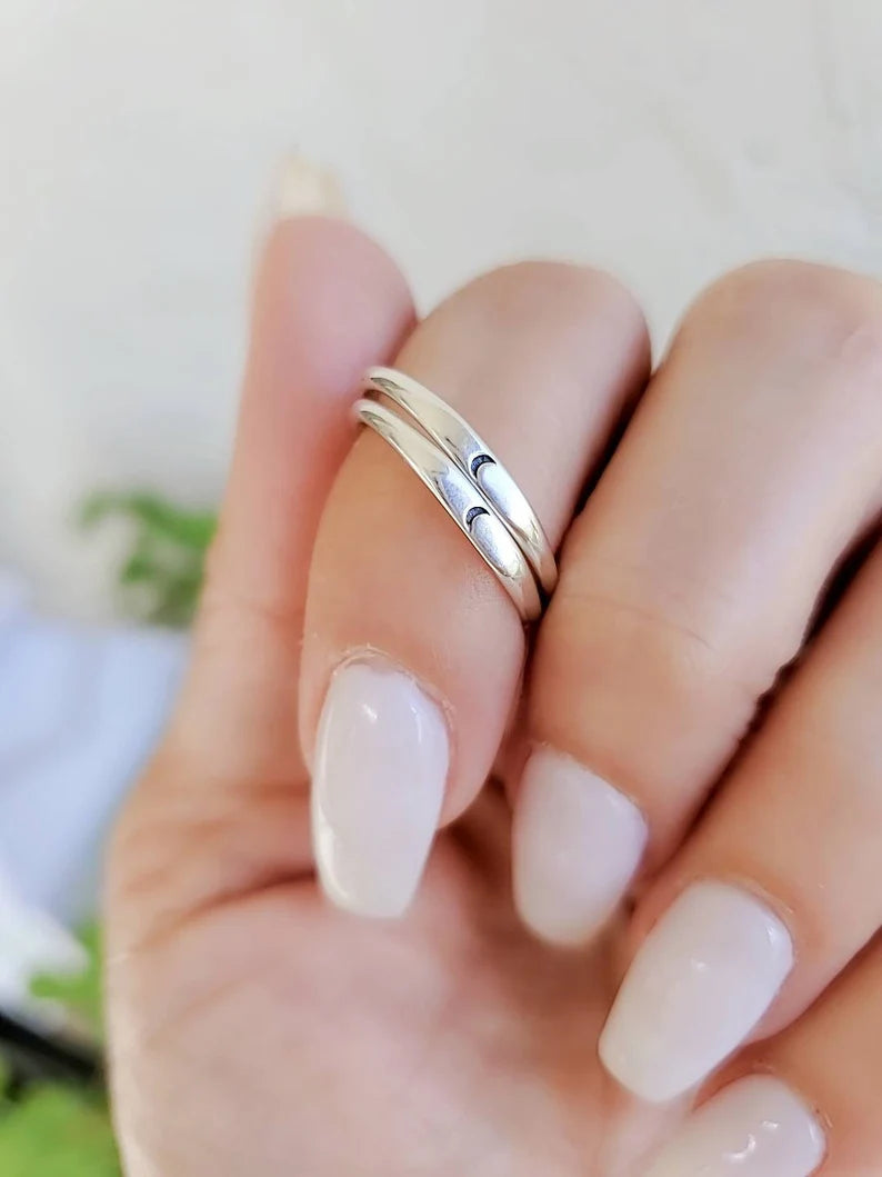 Dainty Crescent Moon Sterling Silver Ring - view 8