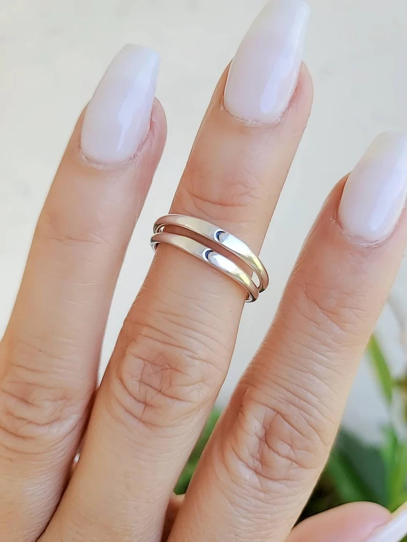 Dainty Crescent Moon Sterling Silver Ring - view 6