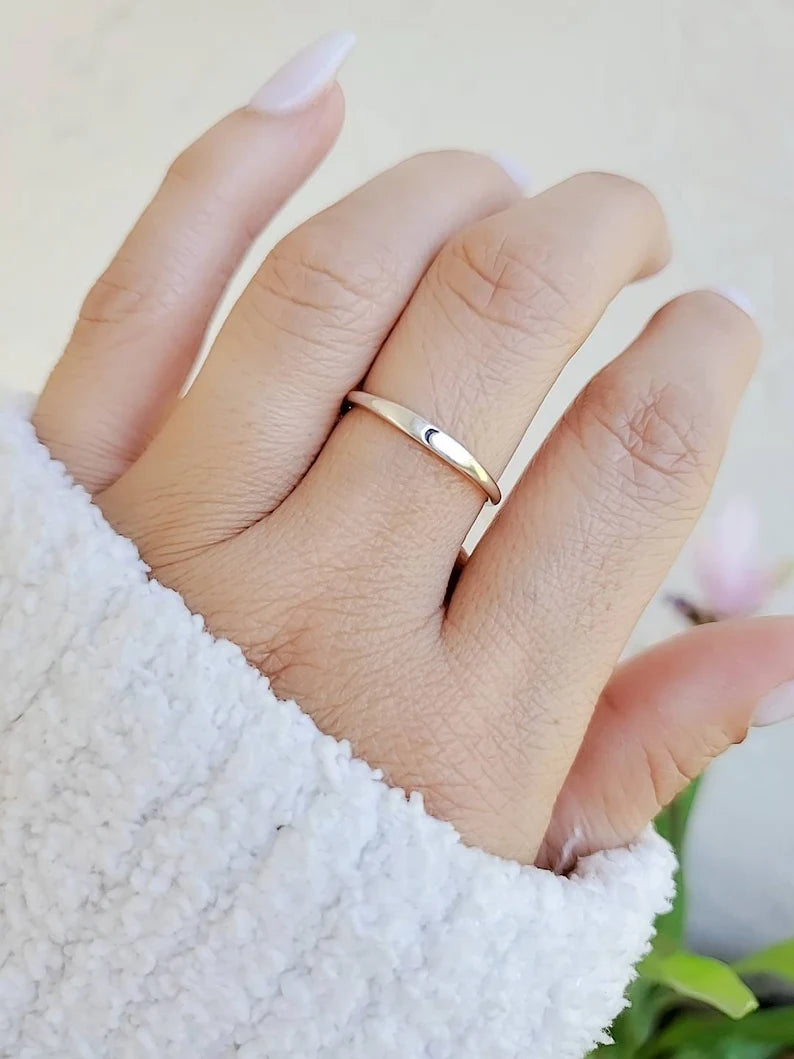 Dainty Crescent Moon Sterling Silver Ring - view 4