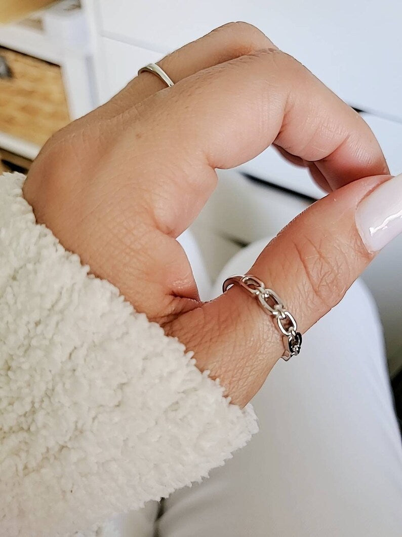 Sterling Silver Chain Stackable Ring - view 5
