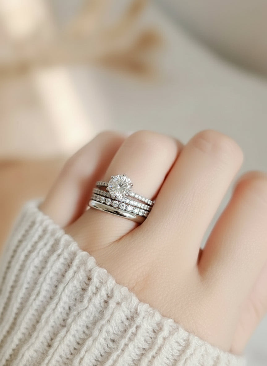 Sterling Silver Engagement Bride, Anniversary Ring - view 6