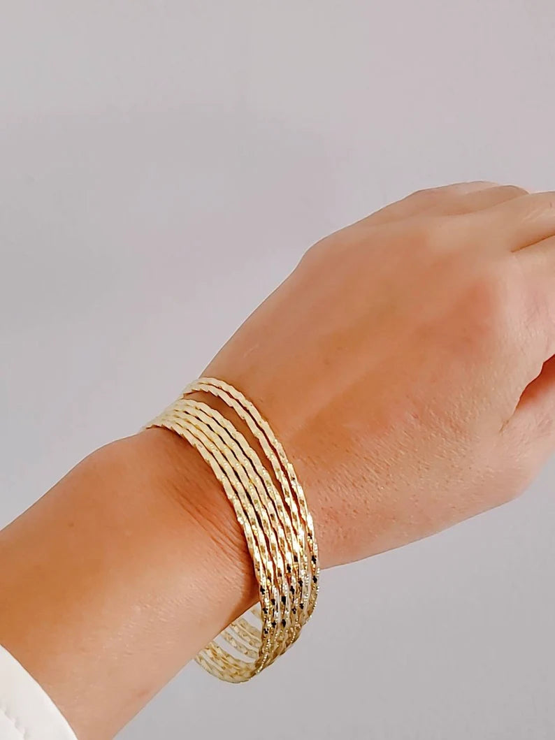 Gold Filled Bangles – Sparkling Thin Stacking Bangles for Women set of 7 - view 2