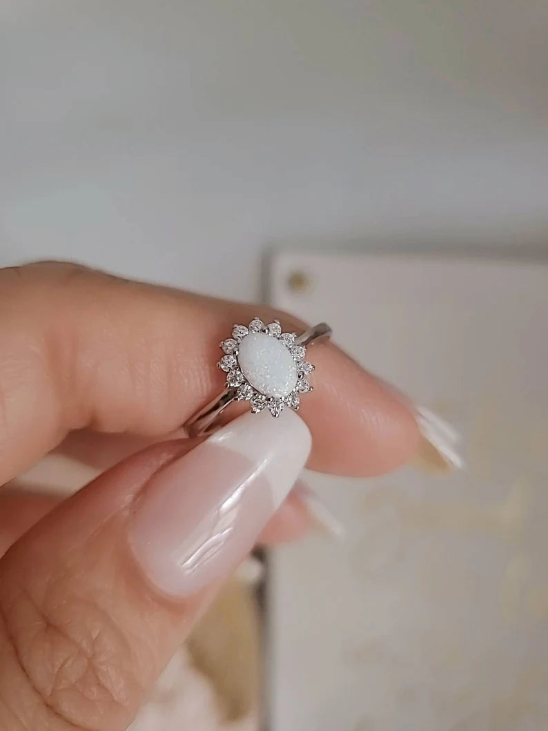 Sterling Silver White Opal Promise Statement Ring - view 4