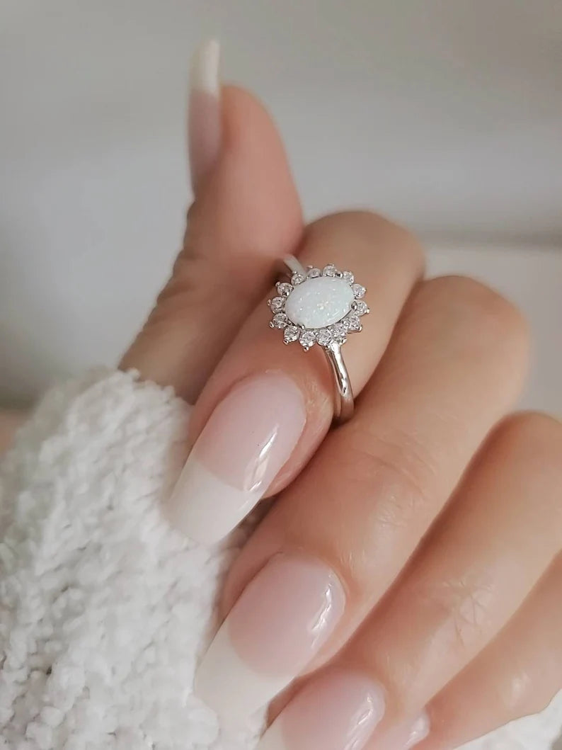 Sterling Silver White Opal Promise Statement Ring - view 8