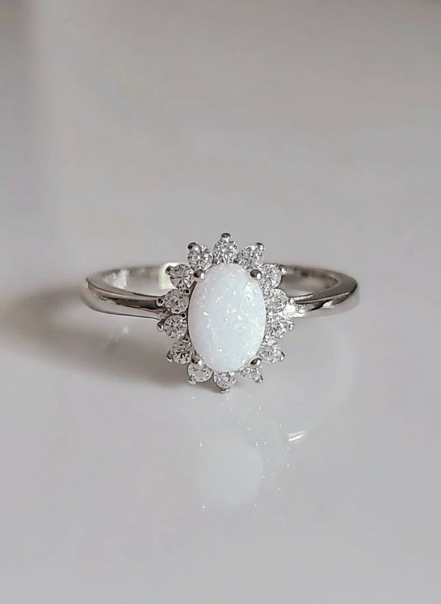 Sterling Silver White Opal Promise Statement Ring - view 3