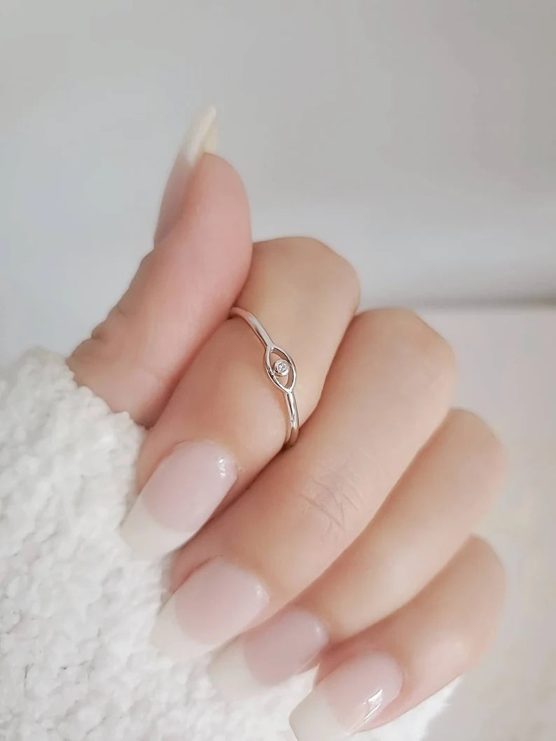 Sterling Silver Minimalist Eye Ring - view 6