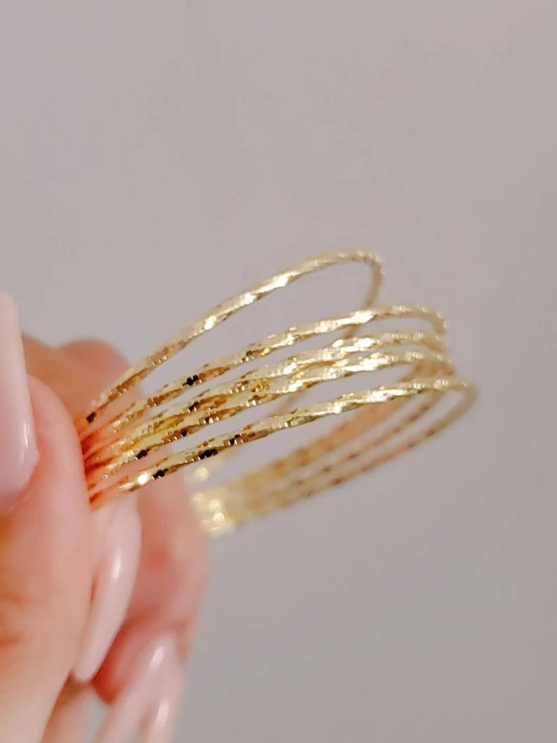 Gold Filled Bangles – Sparkling Thin Stacking Bangles for Women set of 7 - view 6