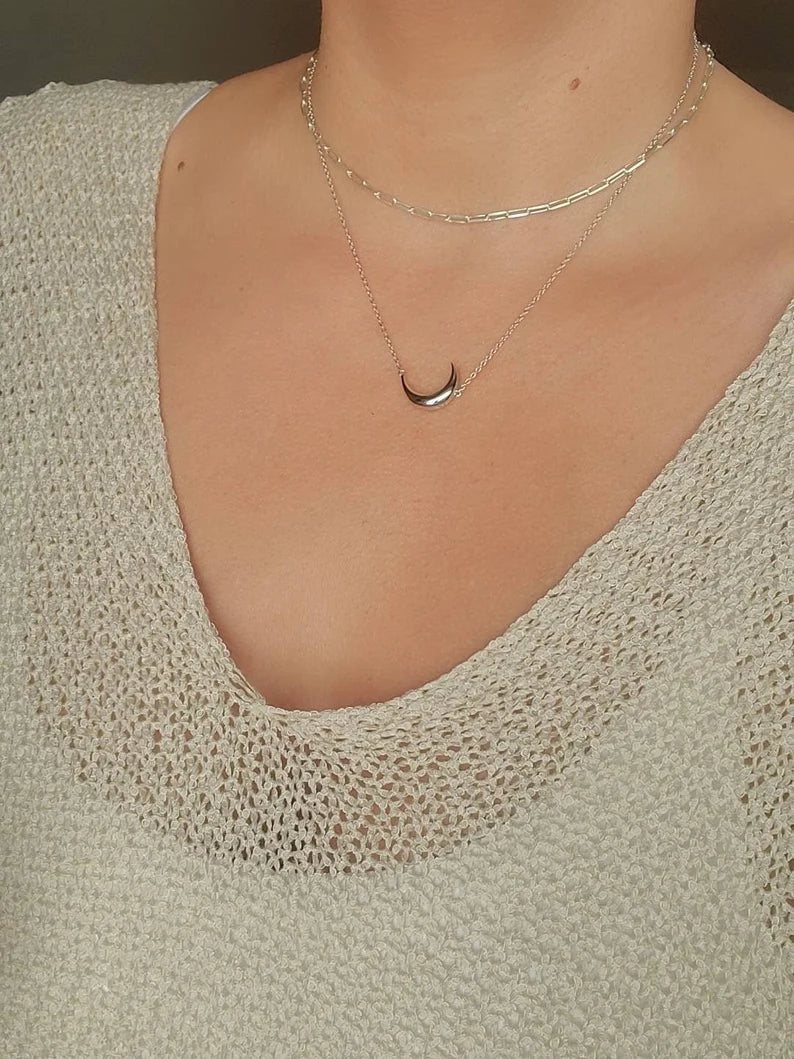 Solid Sterling Silver 925 Moon Celestial Luna Pendant Necklace - view 4