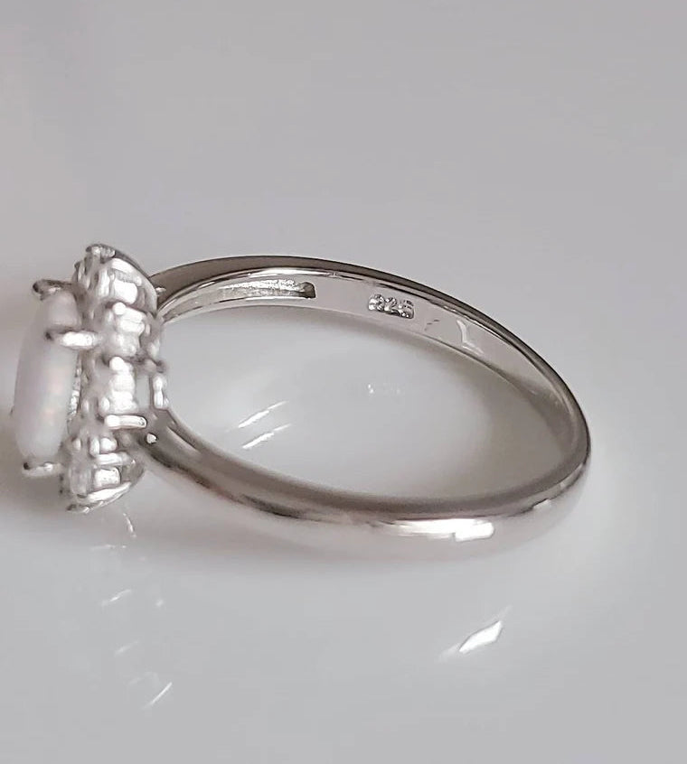Sterling Silver White Opal Promise Statement Ring - view 5