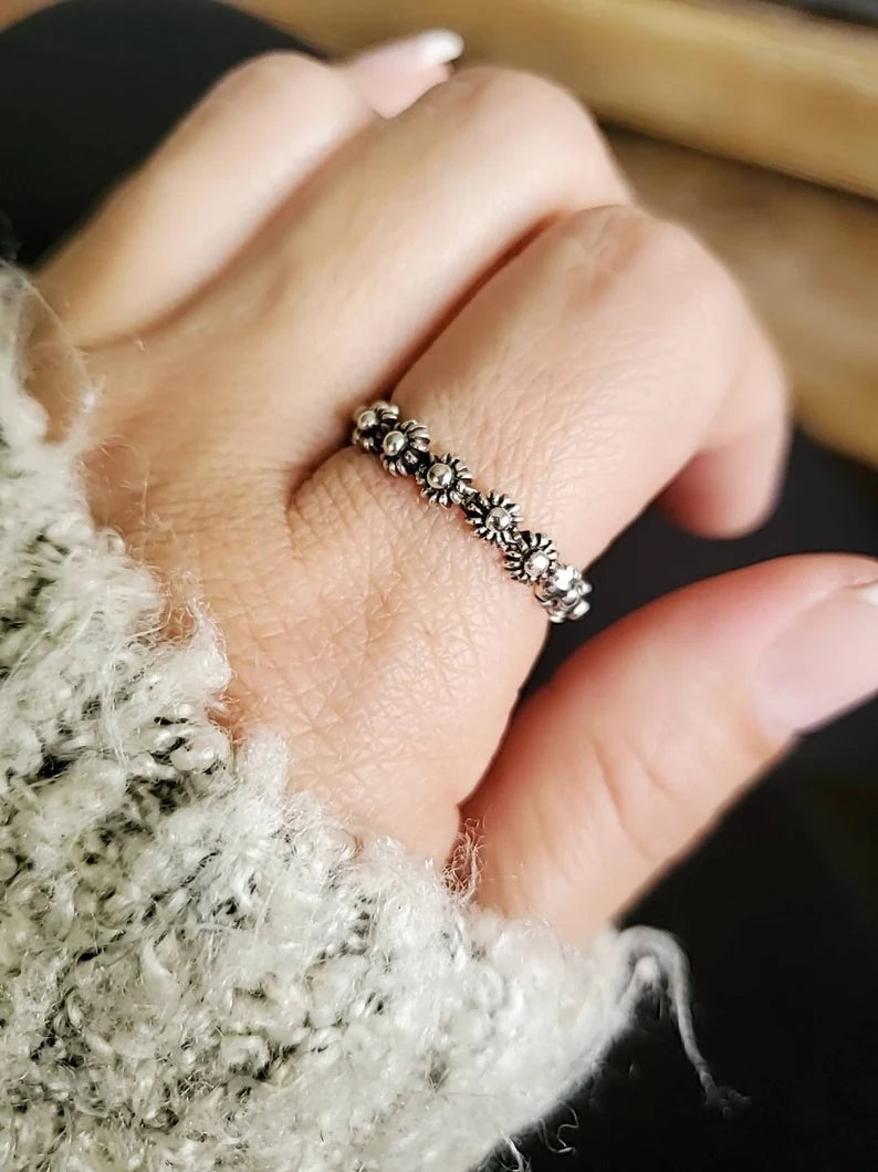 Sterling Silver Bali Flower Ring Band - view 4