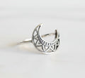 Sterling Silver Crescent Moon Mandala Ring - view 3