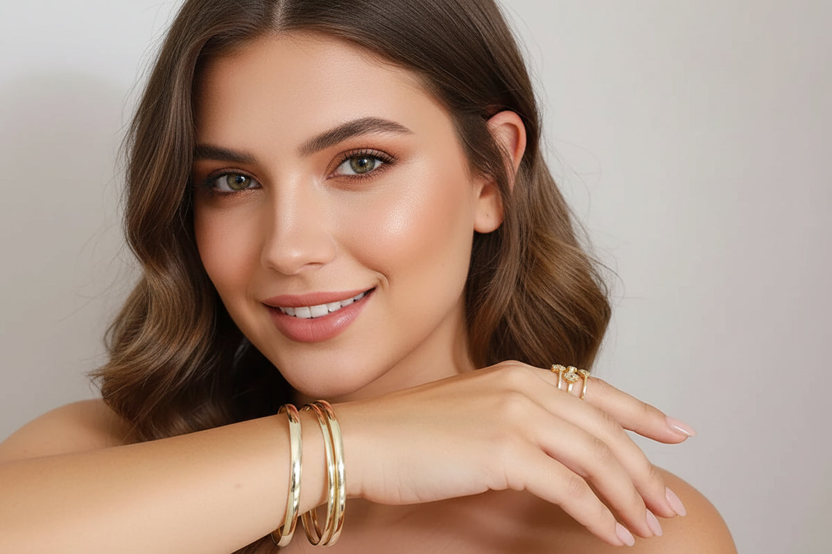 Gold Bangle Stack Bracelet Set of 7