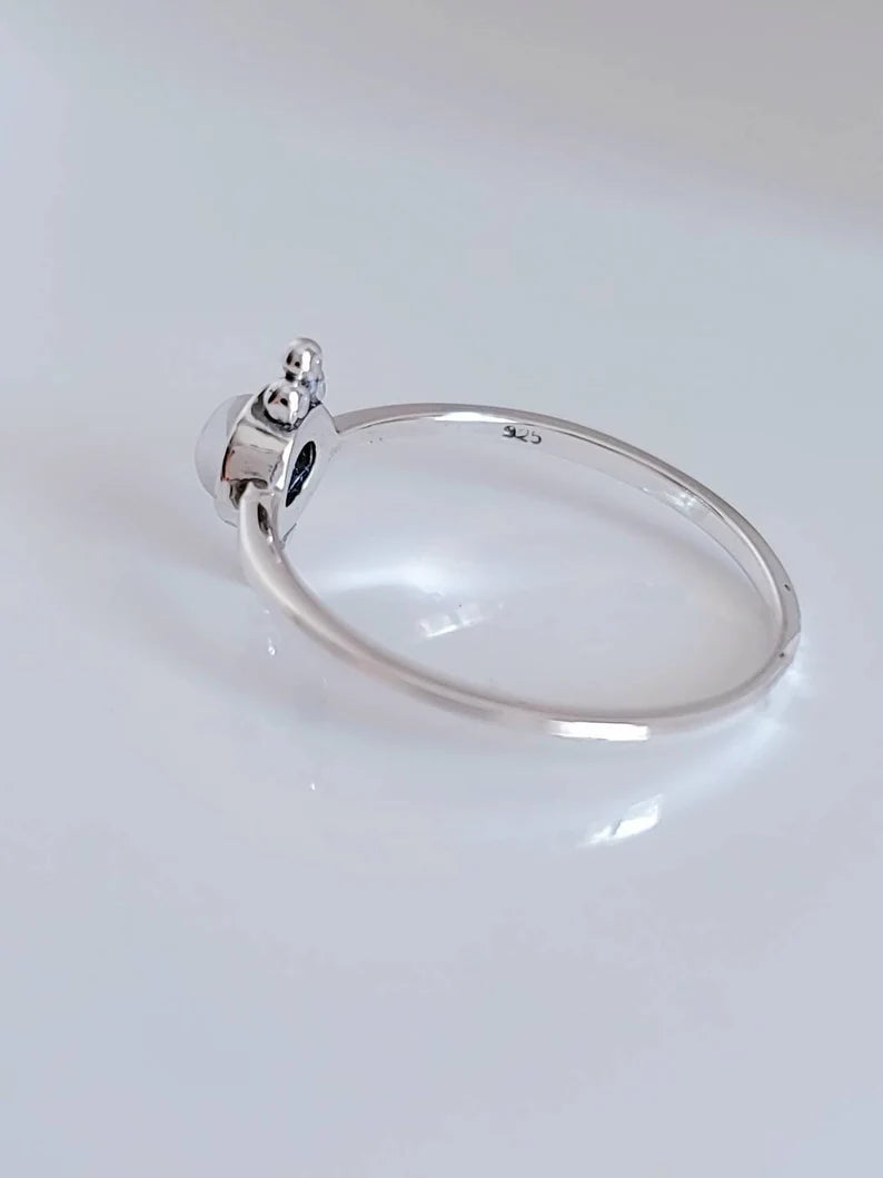 Sterling Silver Dainty Rainbow Moonstone Ring - view 4