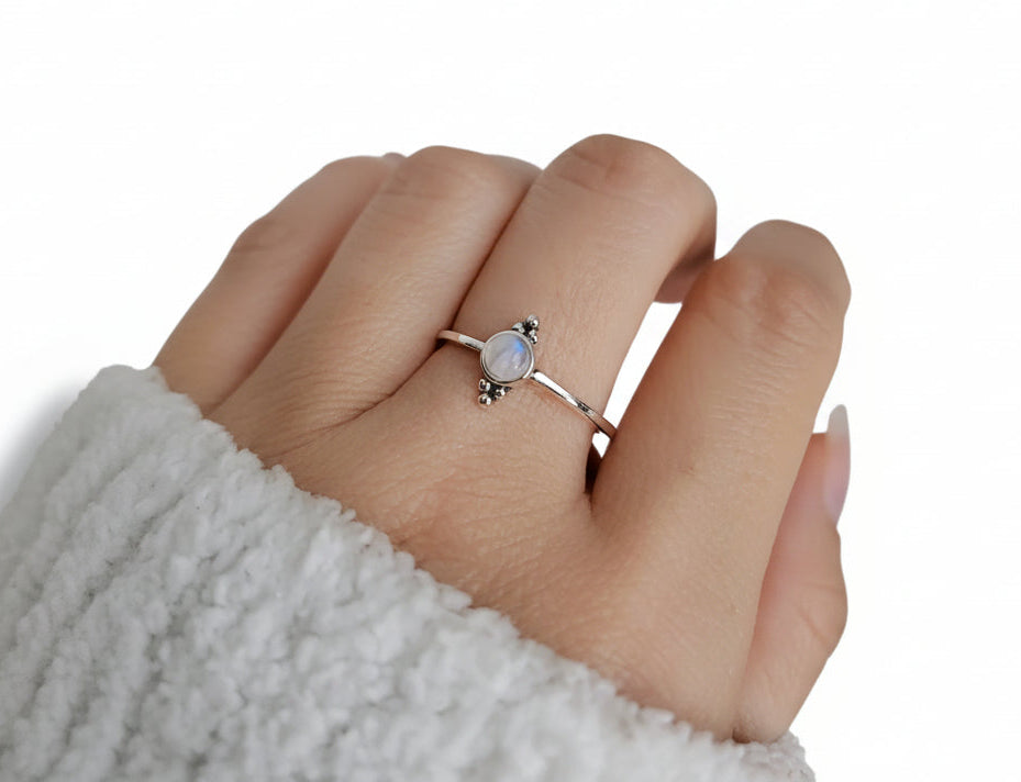 Sterling Silver Dainty Rainbow Moonstone Ring - view 3