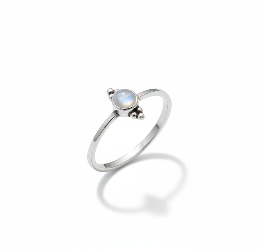 Sterling Silver Dainty Rainbow Moonstone Ring