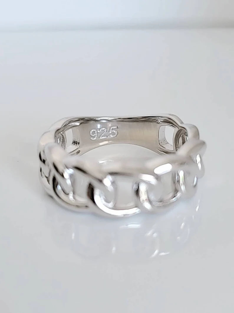 Sterling Silver Large Bold Chain Ring - view 3