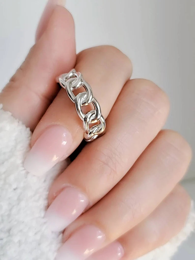 Sterling Silver Large Bold Chain Ring - view 6