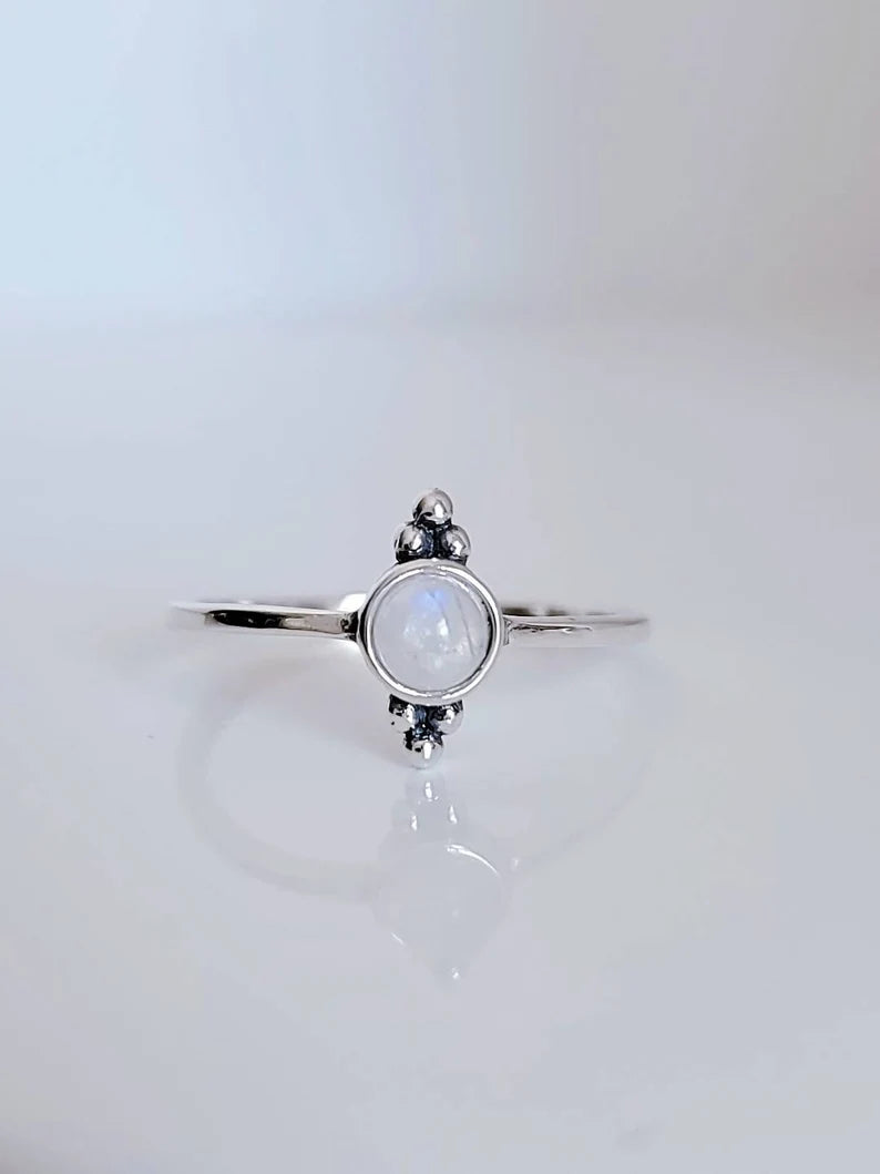 Sterling Silver Dainty Rainbow Moonstone Ring - view 6