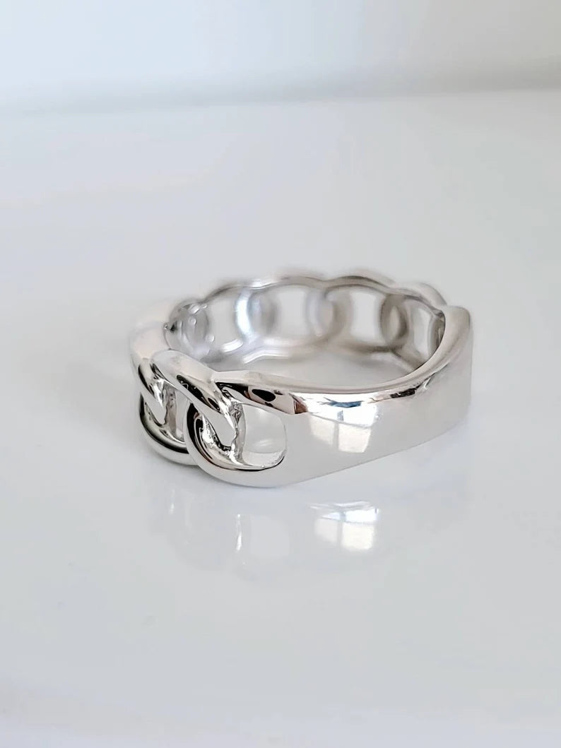 Sterling Silver Large Bold Chain Ring - view 7