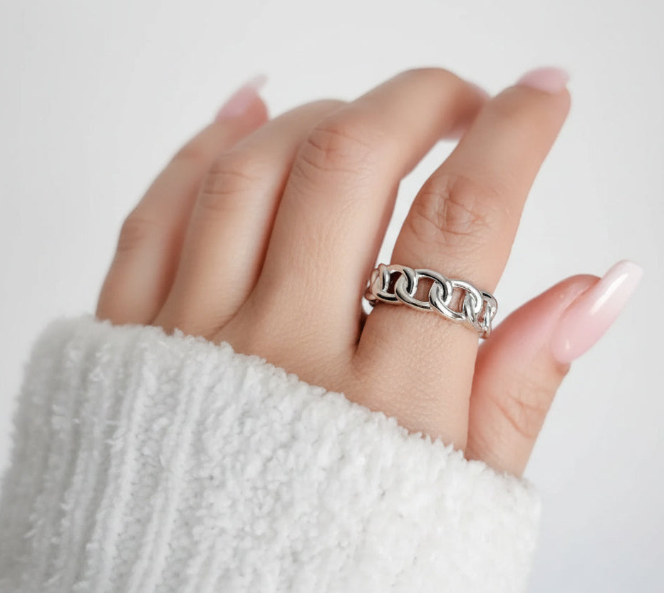 Sterling Silver Large Bold Chain Ring - view 2