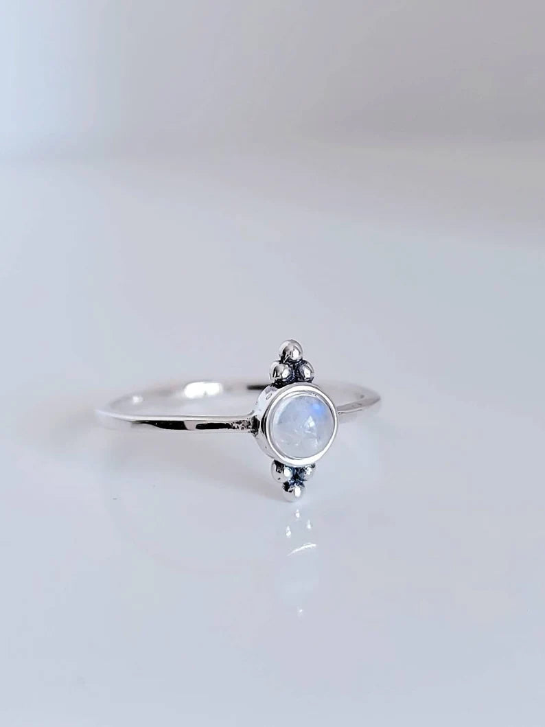 Sterling Silver Dainty Rainbow Moonstone Ring - view 2
