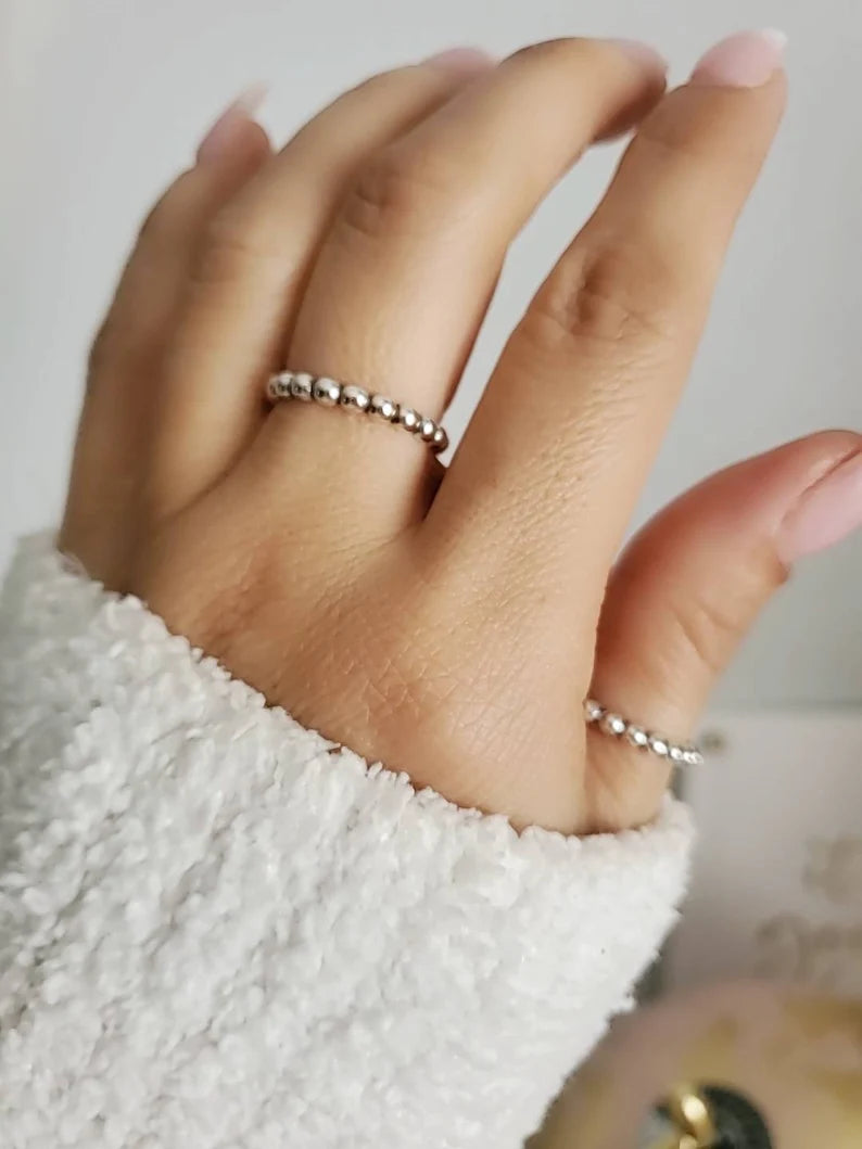 Sterling Silver 925 Beaded Stacking Ring - view 4