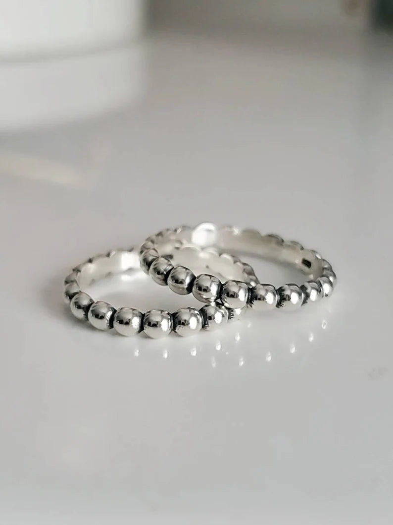 Sterling Silver 925 Beaded Stacking Ring - view 5