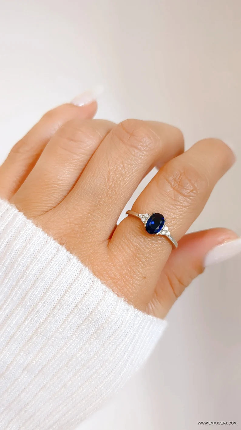 Sterling Silver Precious Oval Cut Sapphire Ring - view 9