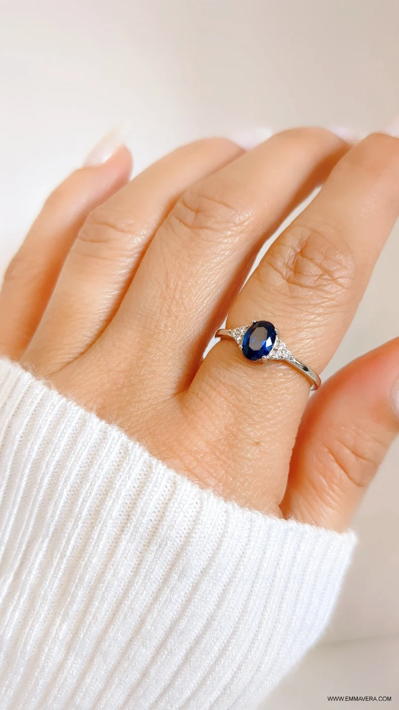Sterling Silver Precious Oval Cut Sapphire Ring - view 4