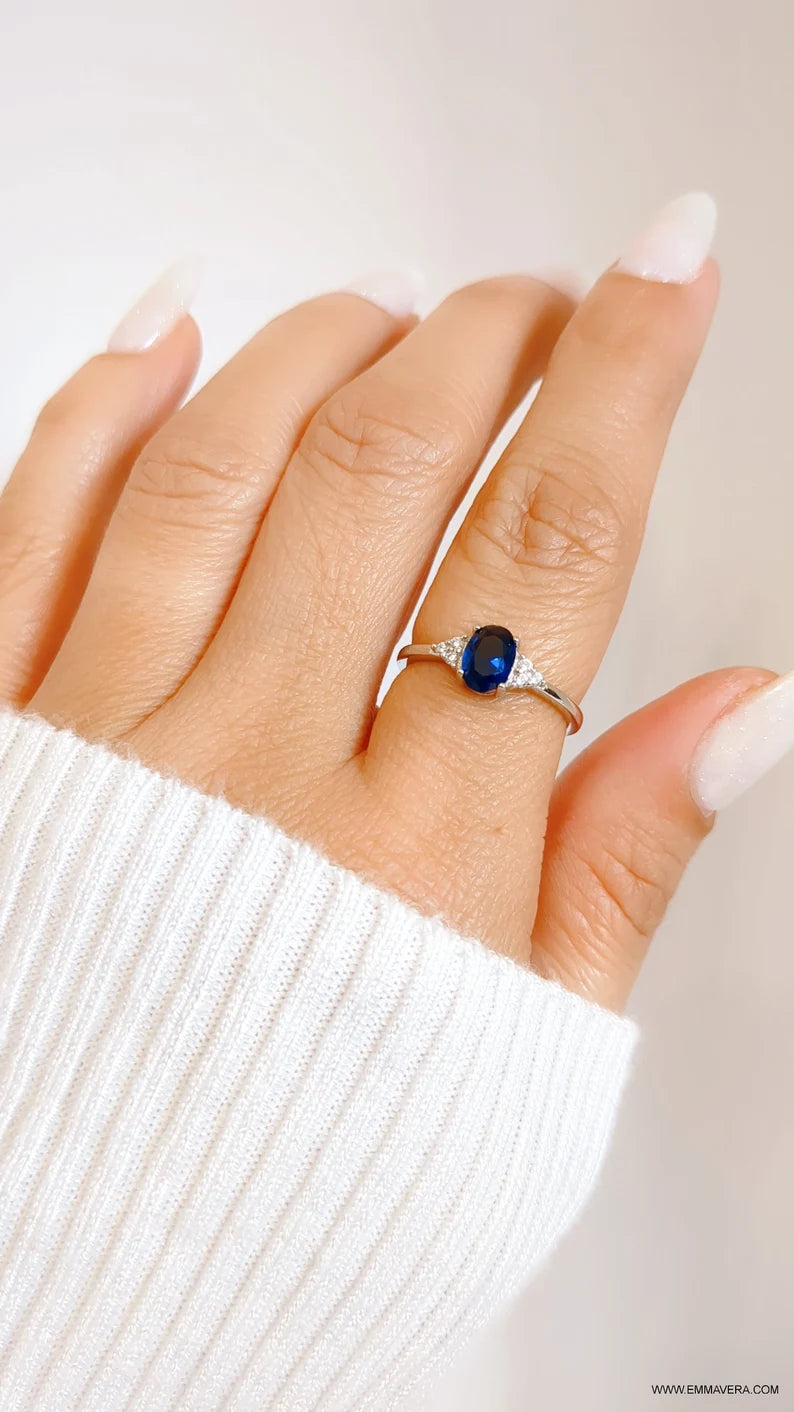Sterling Silver Precious Oval Cut Sapphire Ring - view 8
